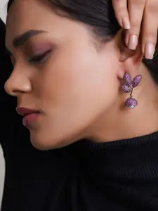 Adwitiya Collection Silver-Plated Cubic Zirconia Studded Floral Shaped Drop Earrings