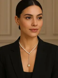 Adwitiya Collection Rhodium-Plated Pearls Beaded Minimal Necklace