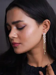 Adwitiya Collection Gold-Plated Artifical Stones Studded Contemporary Drop Earrings