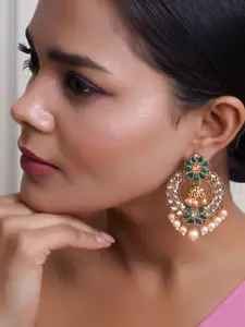 Adwitiya Collection Gold-Plated Stones Studded And Beaded Contemporary Drop Earrings