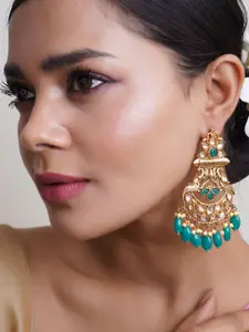 Adwitiya Collection Gold-Plated Artificial Stones Studded & Pearls Drop Earrings