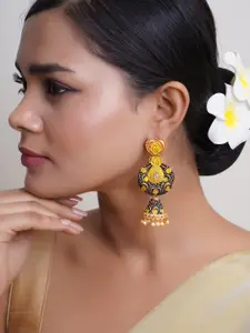 Adwitiya Collection Gold Plated Artificial Stone Studded Dome Shaped Drop Earrings
