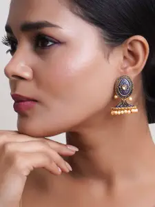Adwitiya Collection Gold-Plated Artificial Stones Studded Dome Shaped Drop Earrings