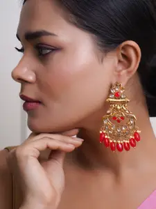 Adwitiya Collection Gold-Plated Pearls Beaded Peacock Shaped Drop Earrings