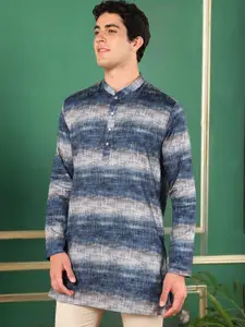 TATTVA Striped Mandarin Collar Short Straight Kurta