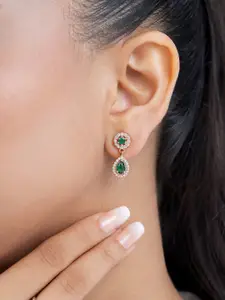 Zavya 925 Sterling Silver Rose Gold-Plated CZ-Studded Contemporary Drop Earrings