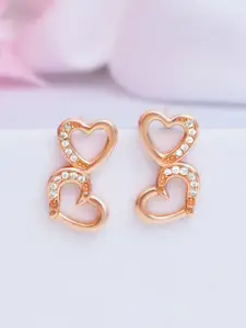 Zavya 925 Sterling Silver Rose Gold-Plated CZ Studded Contemporary Studs Earrings