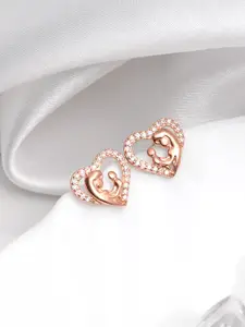 Zavya 925 Sterling Silver Rose Gold-Plated CZ Studded Contemporary Studs Earrings