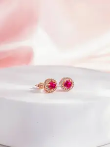 Zavya 925 Sterling Silver Rose Gold-Plated Cubic Zirconia Studded Circular Studs