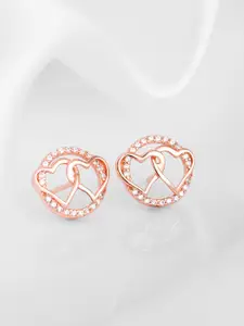 Zavya 925 Sterling Silver Rose Gold-Plated CZ Studded Contemporary Studs Earrings