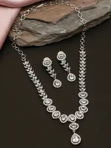 VIVAZS Rhodium-Plated White Ad & Cubic Zirconia Studded Premium Necklace Jewellery Set