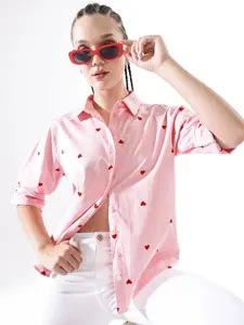 Hubberholme Women Comfort Heart Shape Oversized Embroidered Casual Shirt