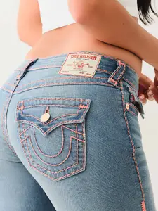 True Religion Super T Joey Flare Fit Mid Rise Washed Jeans