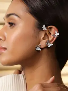 Rubans Voguish Rubans Rhodium Plated Cubic Zirconia Studded Butterfly Design Statement Ear Cuff