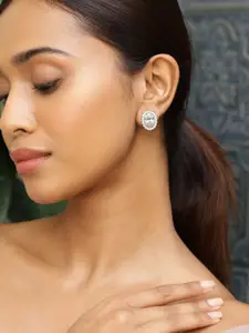 Rubans 18K Gold Plated Oval Cut Cubic Zirconia Studded Stud Earrings Sparkle