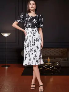 DressBerry Women Puff Sleeve Fit & Flare Dress