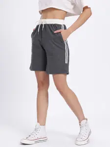 glitchez Women Contrast Waistband Terry Side Stripe Shorts