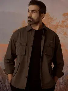 Andamen Men Relaxed Fit Spread Collar Solid Cotton Casual Shirt