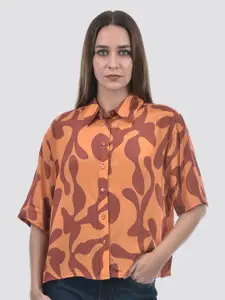 ONLY Women Boxy Fit Spread Collar Abstract Printed Casual Shirt