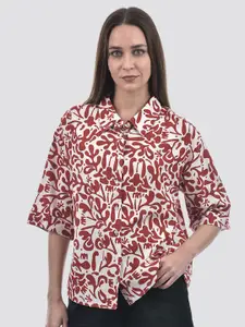 ONLY Women Boxy Fit Spread Collar Abstract Printed Casual Shirt