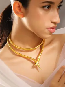 Rubans 22KT Gold Plated Demi Fine & Luxe Bold Snake Motifs Wrap Statement Necklace