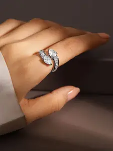 Rubans Rhodium Plated Openable Adjustable Ring with Pear Cut & Baguette Cubic Zirconia