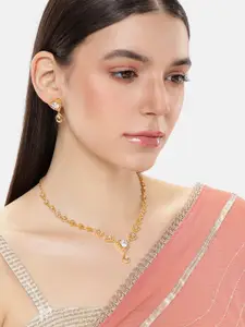 Estele Gold Plated CZ Studded Necklace & Earring Jewelry Set