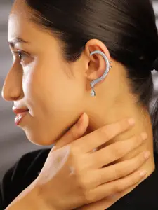 Rubans Voguish Rubans Rhodium Plated Cubic Zirconia Studded Bold Statement Ear Cuff with Drop AD Stone