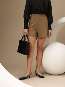 Chemistry Women Crepe High-Rise Shorts with Pin Tuck Detail