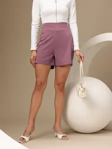 Chemistry Women Crepe High-Rise Shorts with Pin Tuck Detail