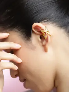 Rubans 22K Gold Plated White Cubic Zirconia Studded Butterfly Statement Ear Cuff