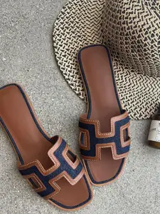 Street Style Store Women Colourblocked Open Toe Flats with Laser Cuts