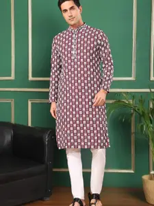 TATTVA Embroidered Mandarin Collar Straight Thread Work Pure Cotton Kurta With Pyjamas