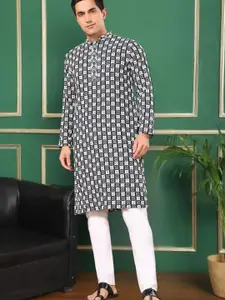 TATTVA Embroidered Mandarin Collar Straight Thread Work Pure Cotton Kurta With Pyjamas