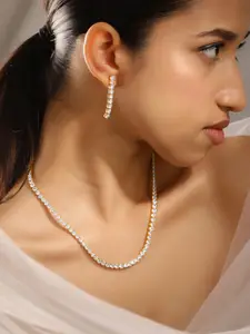 Rubans 18K Gold Plated White Cubic Zirconia Tennis Necklace & Earrings Set