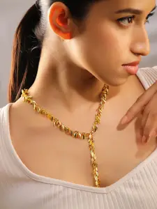 Rubans 22K Gold Plated Leaf Design Adjustable Y Shaped Statement Necklace