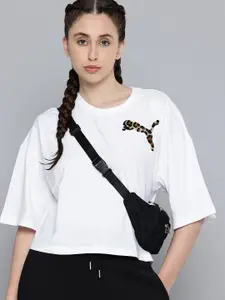 Puma Leo Luxe Brand Logo Drop-Shoulder Sleeves Pure Cotton Oversized Short T-shirt
