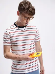Kook N Keech Men Horizontal Striped Crew Neck Pure Cotton T-shirt