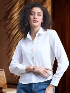 DressBerry Women Spread Collar Solid Casual Shirt