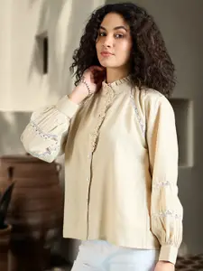 DressBerry Women Relaxed Fit Mandarin Collar Solid Casual Shirt