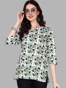SANGOURI Floral Printed Round Neck Ethnic Short Kurti