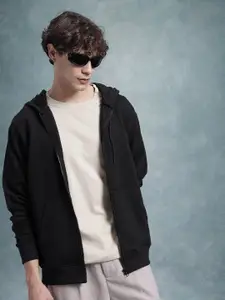 The Roadster Lifestyle Co. Solid Front Open Fleece Oversized Sweatshirt