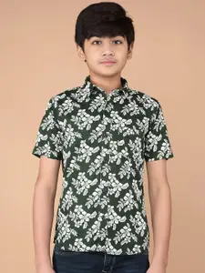 Crimsoune Club Boys Classic Fit Spread Collar Floral Printed Cotton Casual Shirt