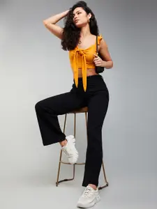 DOLCE CRUDO Women Wide Leg High-Rise Slash Knee Stretchable Jeans