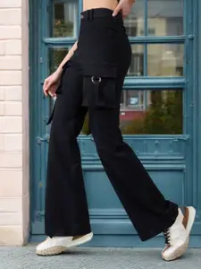 DOLCE CRUDO Women Bootcut High-Rise Stretchable Cargo Jeans