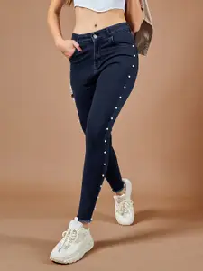 DOLCE CRUDO Women Skinny Fit High-Rise Low Distress Stretchable Jeans