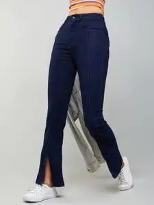 DOLCE CRUDO Women  Slitted Bootcut High-Rise Slash Knee Stretchable Jeans