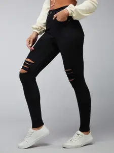 DOLCE CRUDO El Escorial Women Skinny Fit High-Rise Slash Knee Jeans