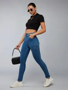 DOLCE CRUDO Victoria Falls Women Denim Embellished Skinny Fit High-Rise Stretchable Jeans