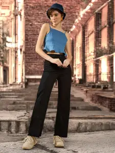 DOLCE CRUDO Women Wide Leg High-Rise Slash Knee Stretchable Jeans